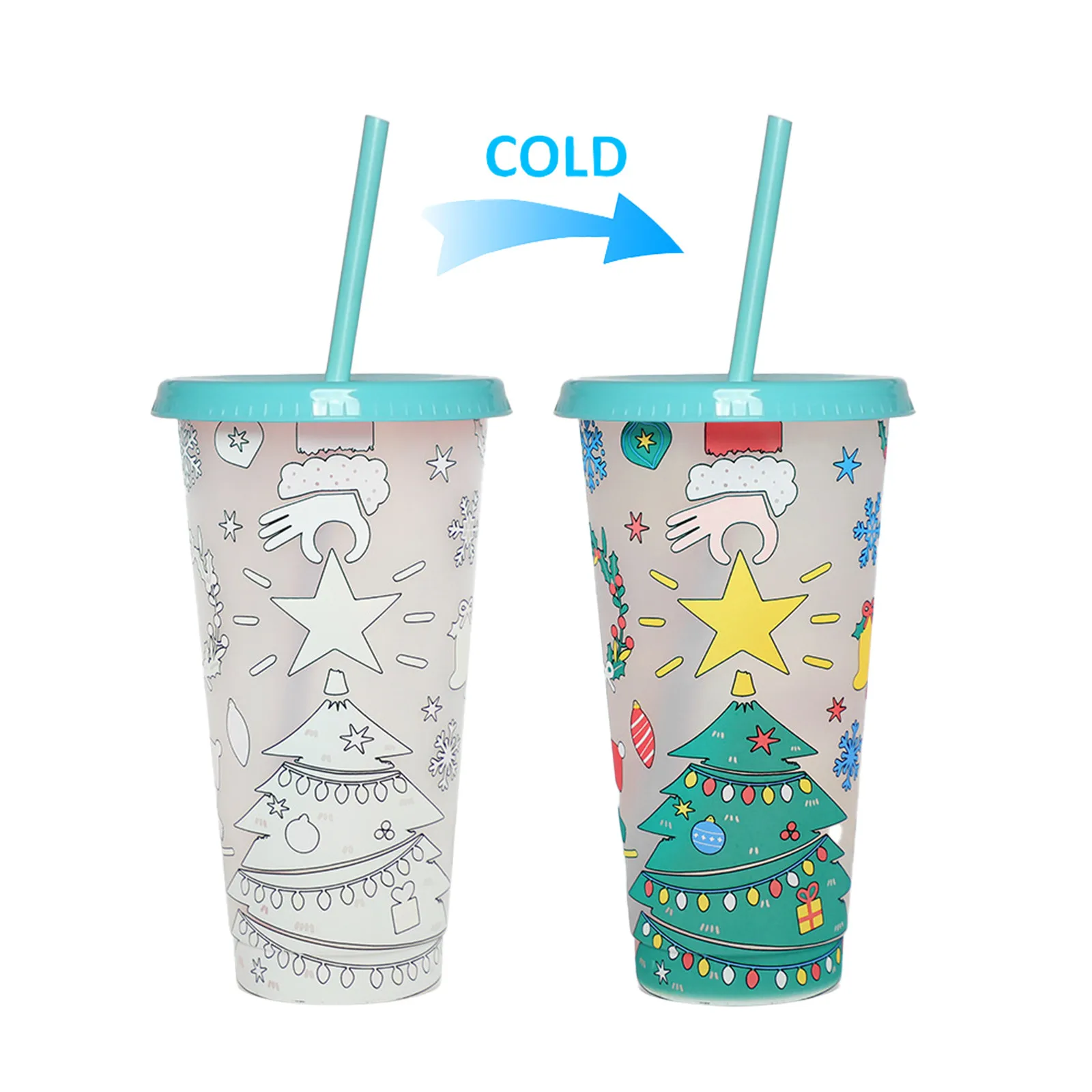 710ml Reusable Magical Color Changing Cup Christmas Tumbler Cup With Lid And Straw Cold Water Color Changing Cup Xmas Gift