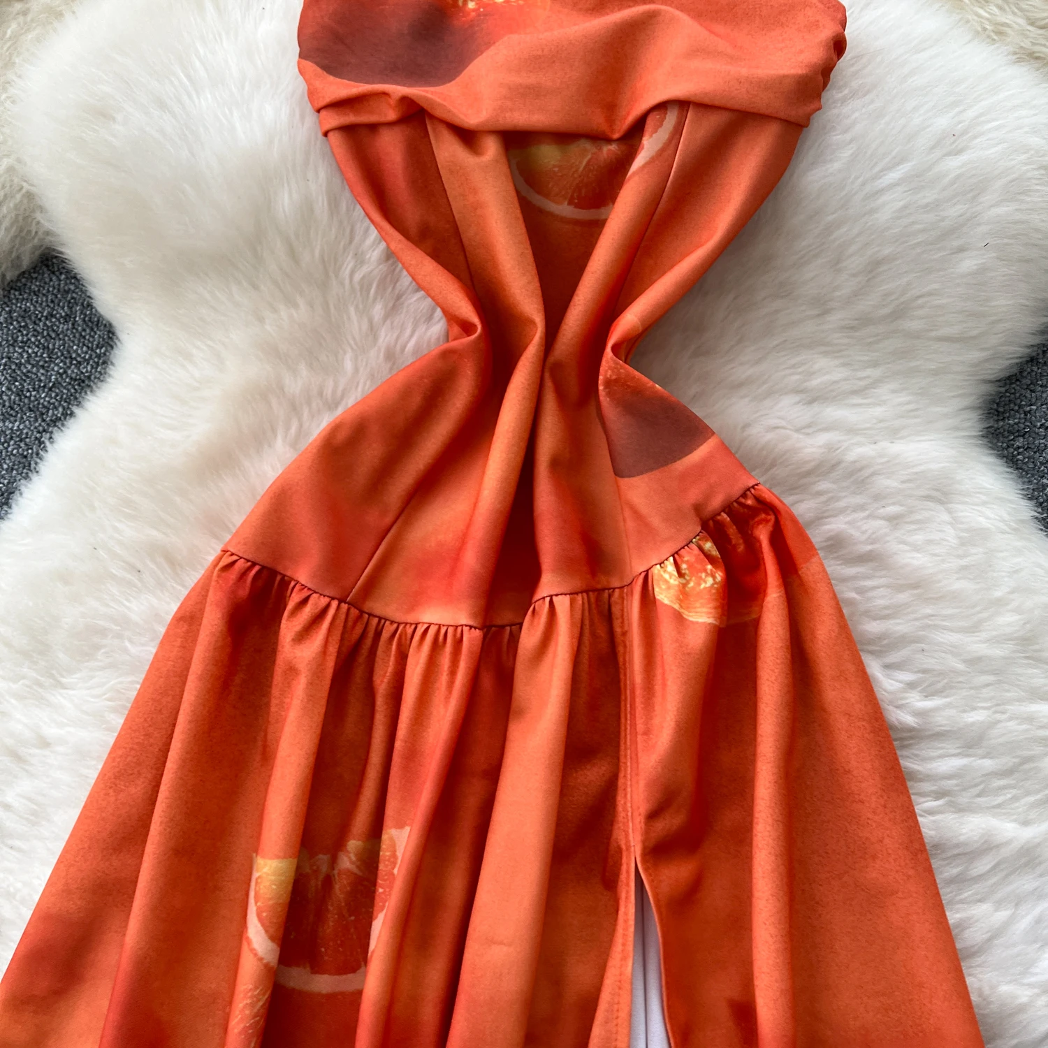 Elegancka sukienka letnia w stylu koreańskim, boho, z rozcięciem, w stylu vintage, z nadrukiem, dopasowana, długa, dla kobiet.