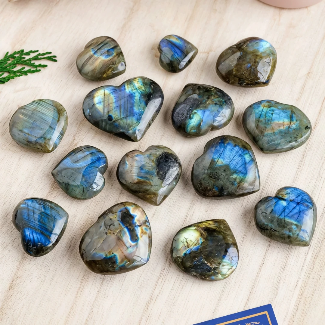 1/2/3pcs Natural Flashy Labradorite Cabochon Heart Shape Labradorite Flatback Stone Smooth Polish Gemstone 2-5cm view 3