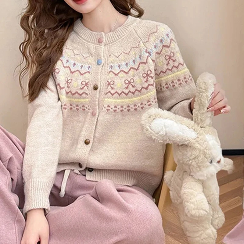

Sweet Preppy Style Knit Sweater Women Long Sleeve Single Breasted Loose Cardigan Lazy Casual Korean Fashion Jumpers Top