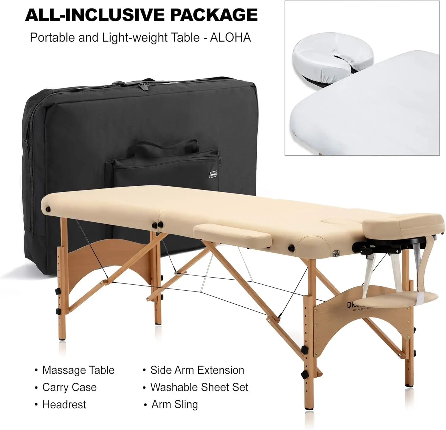 Portable Massage Table Bed 005 Aloha - W28 X L73 (All-Inclusive Package, Vanilla)