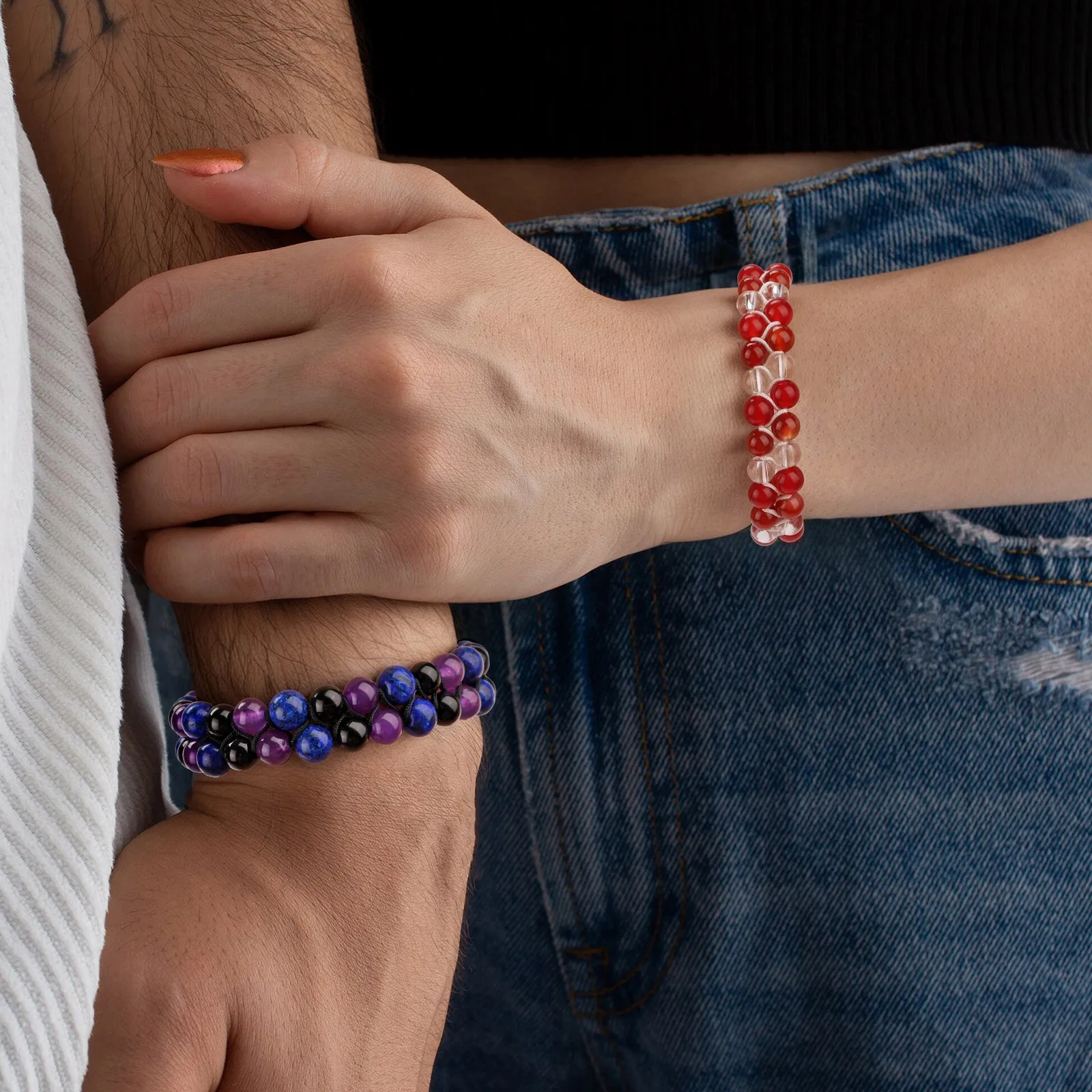 6mm Stone Beads Double Layer Handmade Woven Bracelet Adjustable Drawstring Minimalist Couple Friends Jewelry Gift