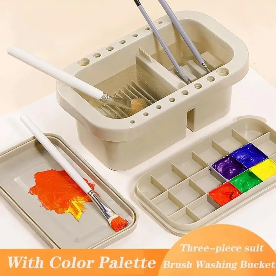 1 Pcs Paint Brush Cleaner Washer Multifunction Basin Holder And Organizer Width Tray Palette Lid 2 Art Sponges Painting Supplies