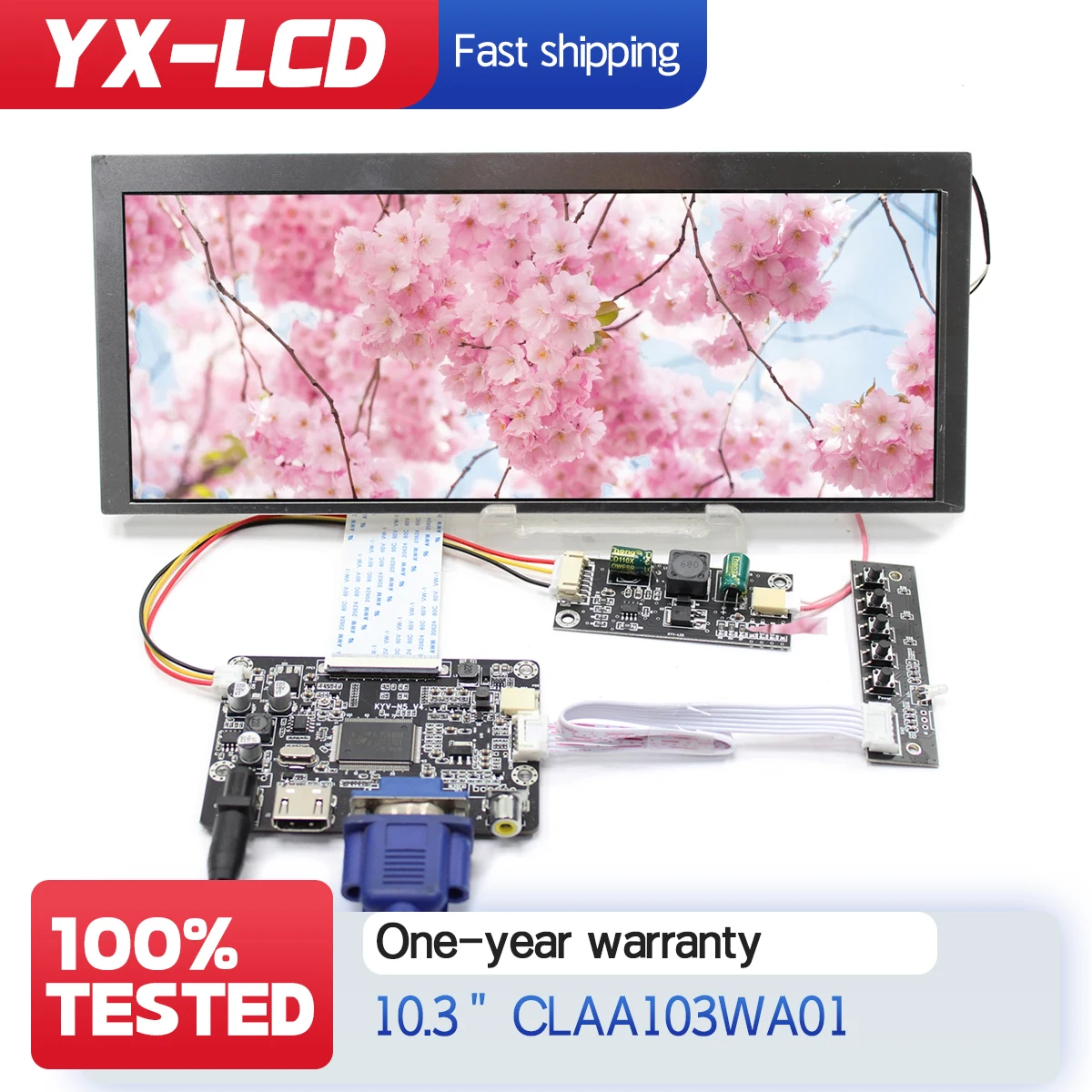 

CLAA103WA01 Xn 10.3" 1280x480 800 nits TFT-Lcd Screen with HD-MI VGA AV LCD Driver Board For Car Navigation Audio