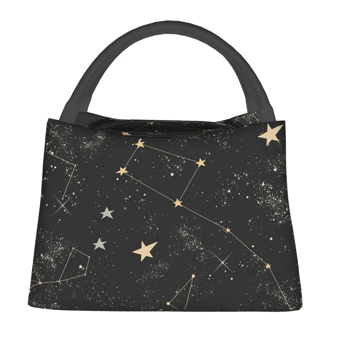 Night Sky Golden Celestial Stars Zodiac Constellations Lunch Bags Bento Box Lunch Tote Picnic Bags Thermal Bag for Woman Travel