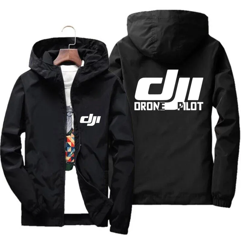 Men's Bomber Hooded DJI Drone Pilot Casual Thin Windbreaker Jackets Coat Male Outwear Sports Windproof Clothing Large Size 2024