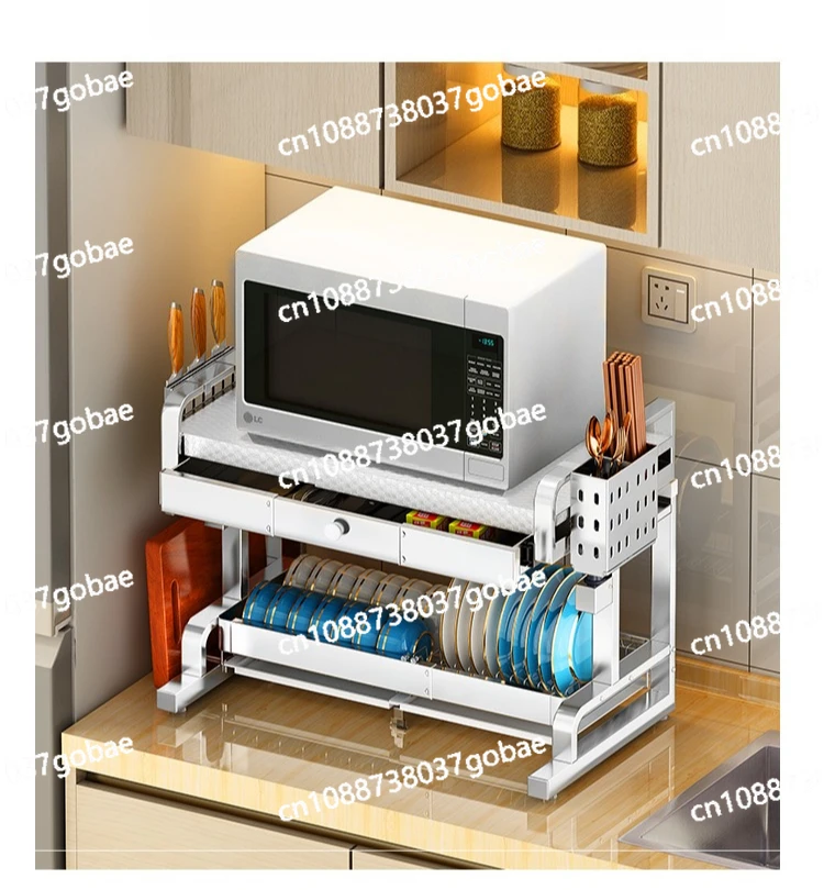 

Retractable kitchen rack, microwave oven rack, countertop double-layer household drawer storage rack