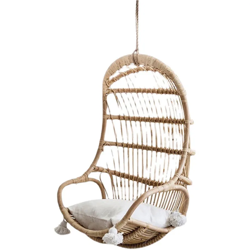 %Internet Popular Nordic Style Real Rattan Hanging Chair & Basket Swing Handmade Woven Rocking Chair with Cushion