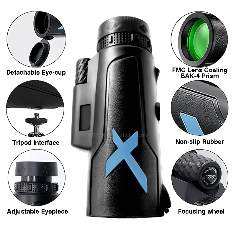 12x50 Portable Zoom HD 5000M Telescope Folding Long Distance Mini Powerful Telescope for Hunting Sports Outdoor Camping Travel