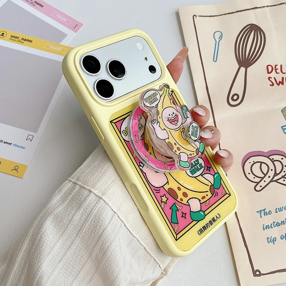 

New Arrivals Funny Banana Pattern Silicone Phone Case for iPhone 17 15 16 Pro Max with Magnetic Stand