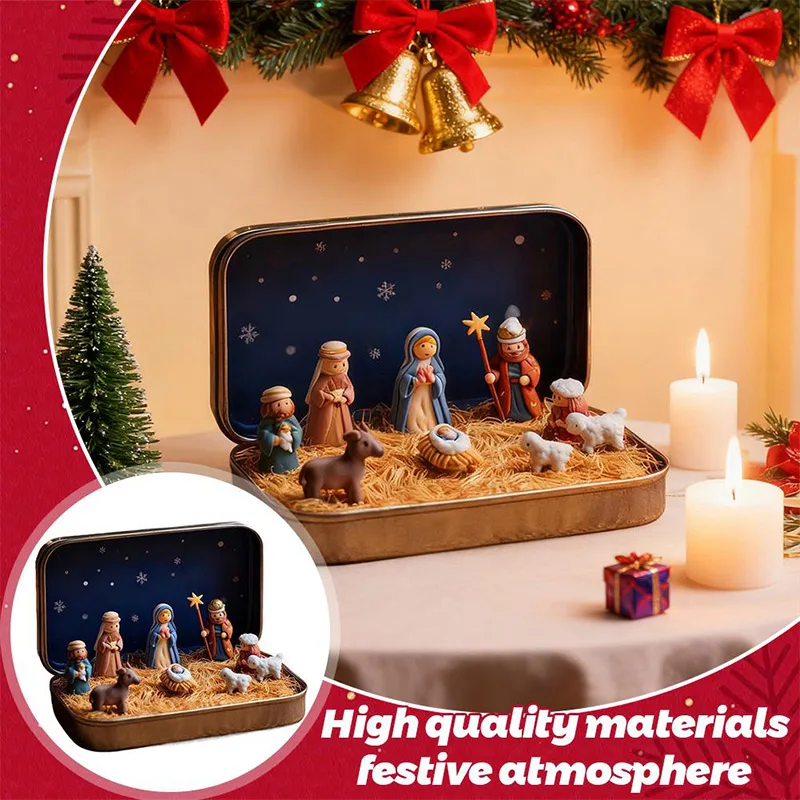 Mini Nativity Scene Manger Figurine Set Home Party Wedding Room Desk Statue Ornament Craft Christmas Birthday Kids Adults Gifts