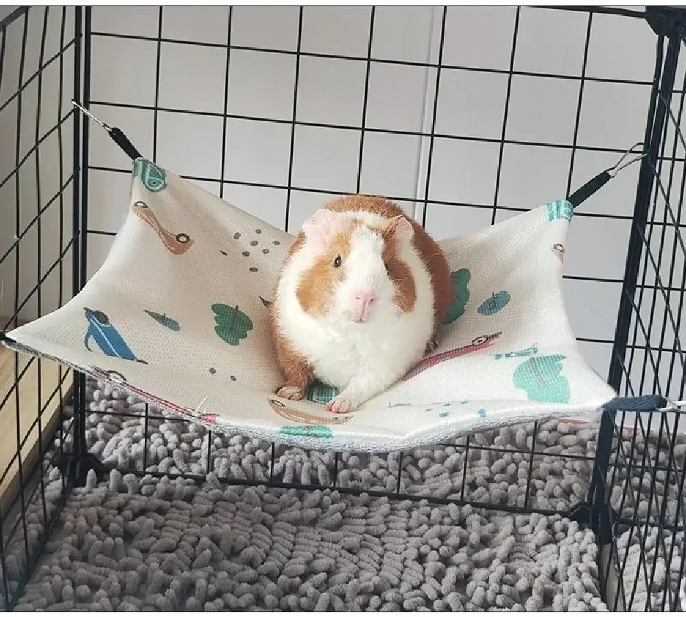 3 Größen Doppelseitige Meerschweinchen-Hängematte aus Eisseide Hautfreundliche Hamster-Hängematte mit 4 Haken zum Aufhängen Kleintierzubehör – Detail 10