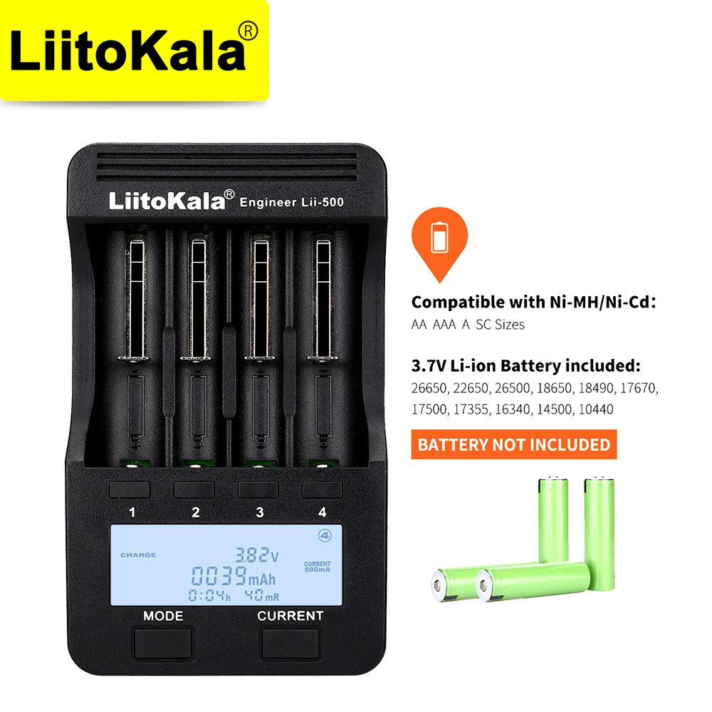 Liitokala lii-500 LCD 3.7V 1.2V 18650 26650 แบตเตอรี่ Charger,ทดสอบแบตเตอรี่ความจุ Touch control