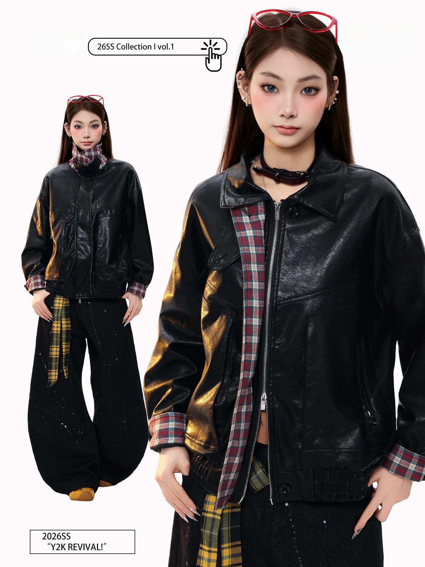 

Куртка PBB в американском ретро-стиле с клетчатыми вставками из искусственной кожи, укороченная, стильная, женская, весенняя, повседневная, свободного кроя, теплая