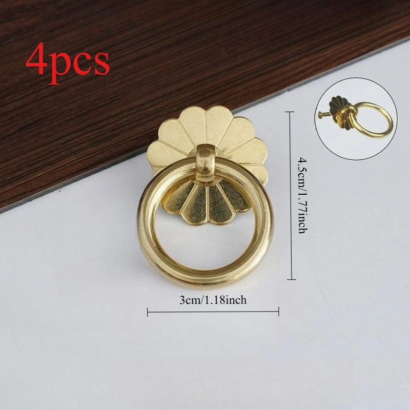 4pcs Antique Style Dong Ring Handles, Vintage Style Cabinets, Drawers, And Closet Handles With Decorative Floral Patterns