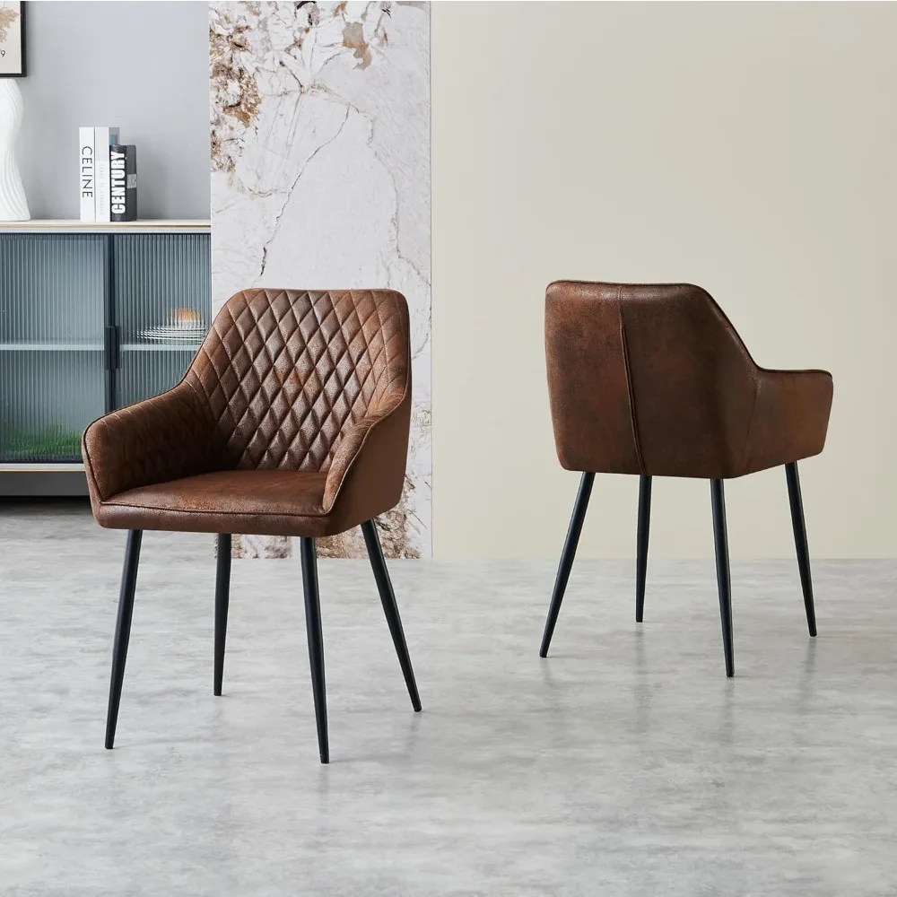 طقم كراسي طعام من جلد الغزال مكون من كرسيين منجدين من جلد الغزال البني لغرفة المعيشة كرسي مطبخ معنقدة حديث بأذرع #4