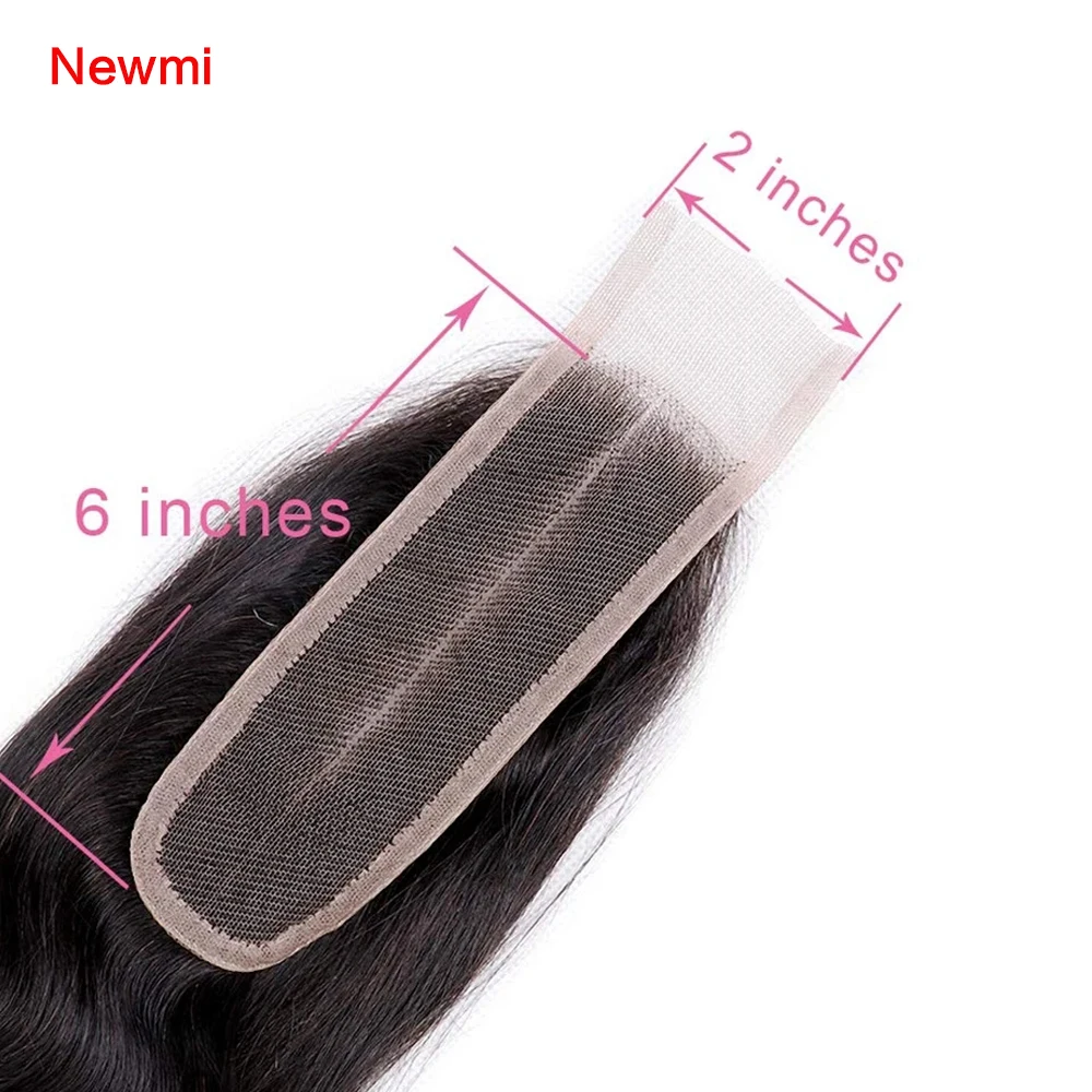 2x6 Lace Closure 100% Human Hair Transparent Lace Frontal For Black Women Brazilian Hair Pre-Plucked Middle Part Lace Closure