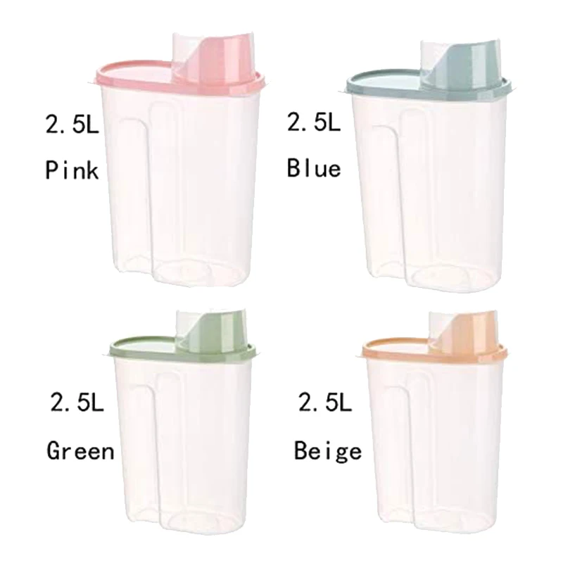 4 Pcs Rice Storage Containers Airtight Dry Food Storage Bin,Plastic Dispenser With Pourable Spout & Measuring Cup(2.5L)