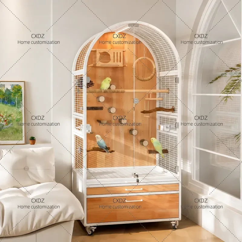 Baroque Garden Parrot Bird Cage Large Household Solid Wood New Luxury Stainless Steel Splash-proof Ecological Villa Style