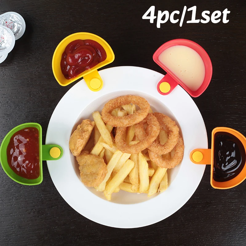 4pc/Set Dipping Clip Bowl Container Tomato Sauce Snack Clippable Plate Seasoning Dishes Dipping Sauce Bowl Holder Kitchen Gadget