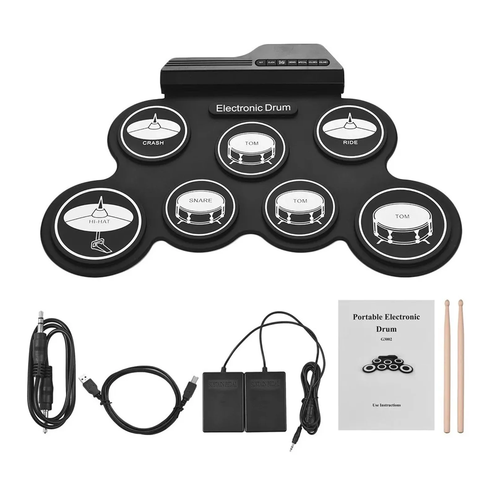 

1Set Portable Electronic Drum Kit Roll Up Practice Pad Digital Drum Set Adult Beginner Friendly Lightweight Travel