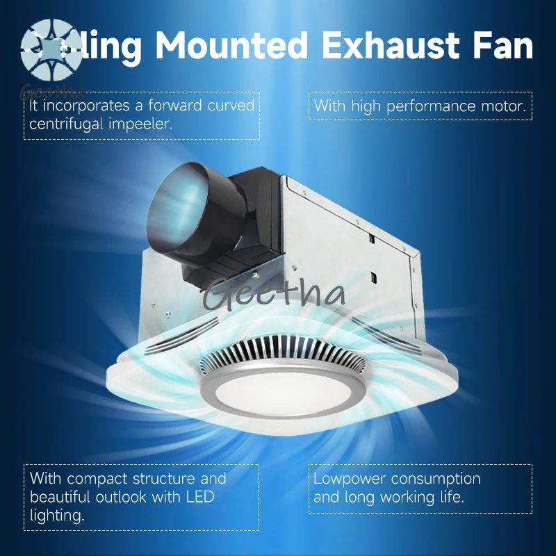 New Exhaust Fan 100 Mm for Bathroom with Light Ceiling Mounted Exhaust Fan