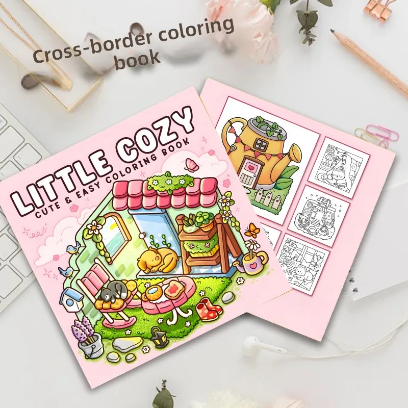 Cute Easy Little Cozy Coloring Book Calming Simple Art for Adults Relaxation Stress Relief Creative Gift