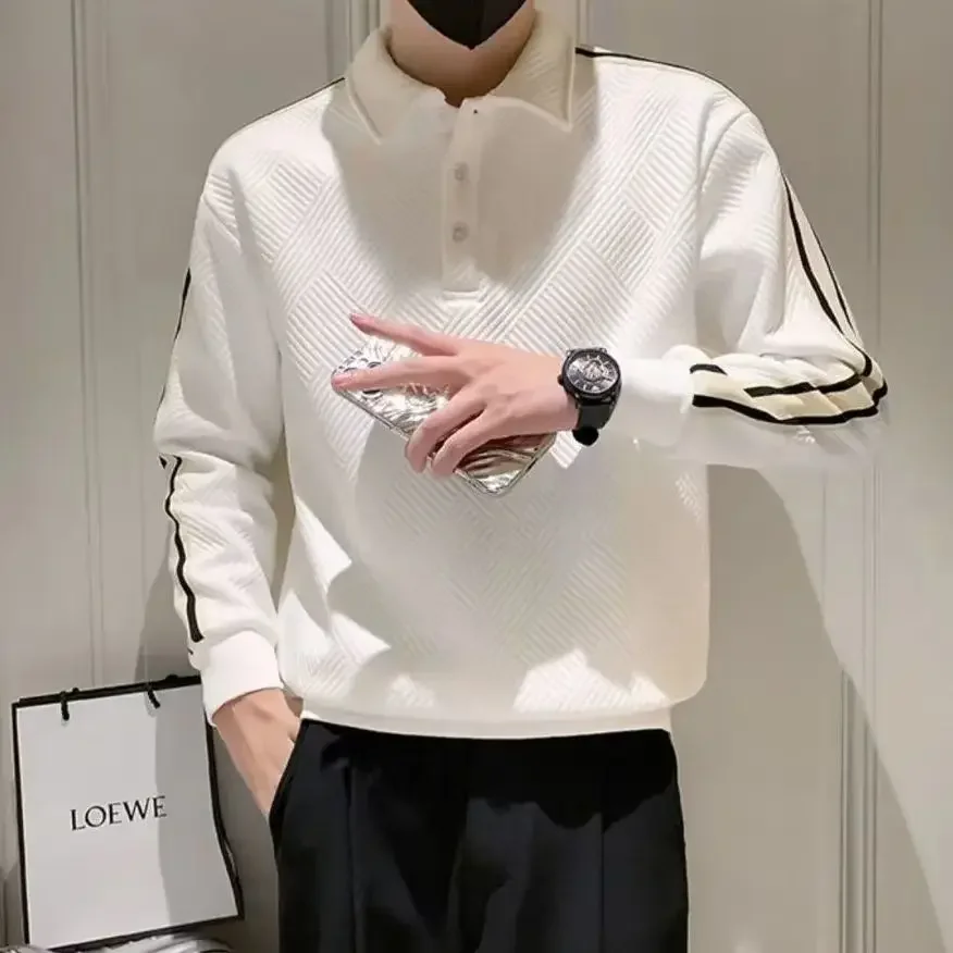 

White Pullovers Korean Autumn Polo T Shirt for Men Long Sleeve Man Sweatshirt Quotes Elegant Size S Bulk Y2k Tee Sale Social Xl