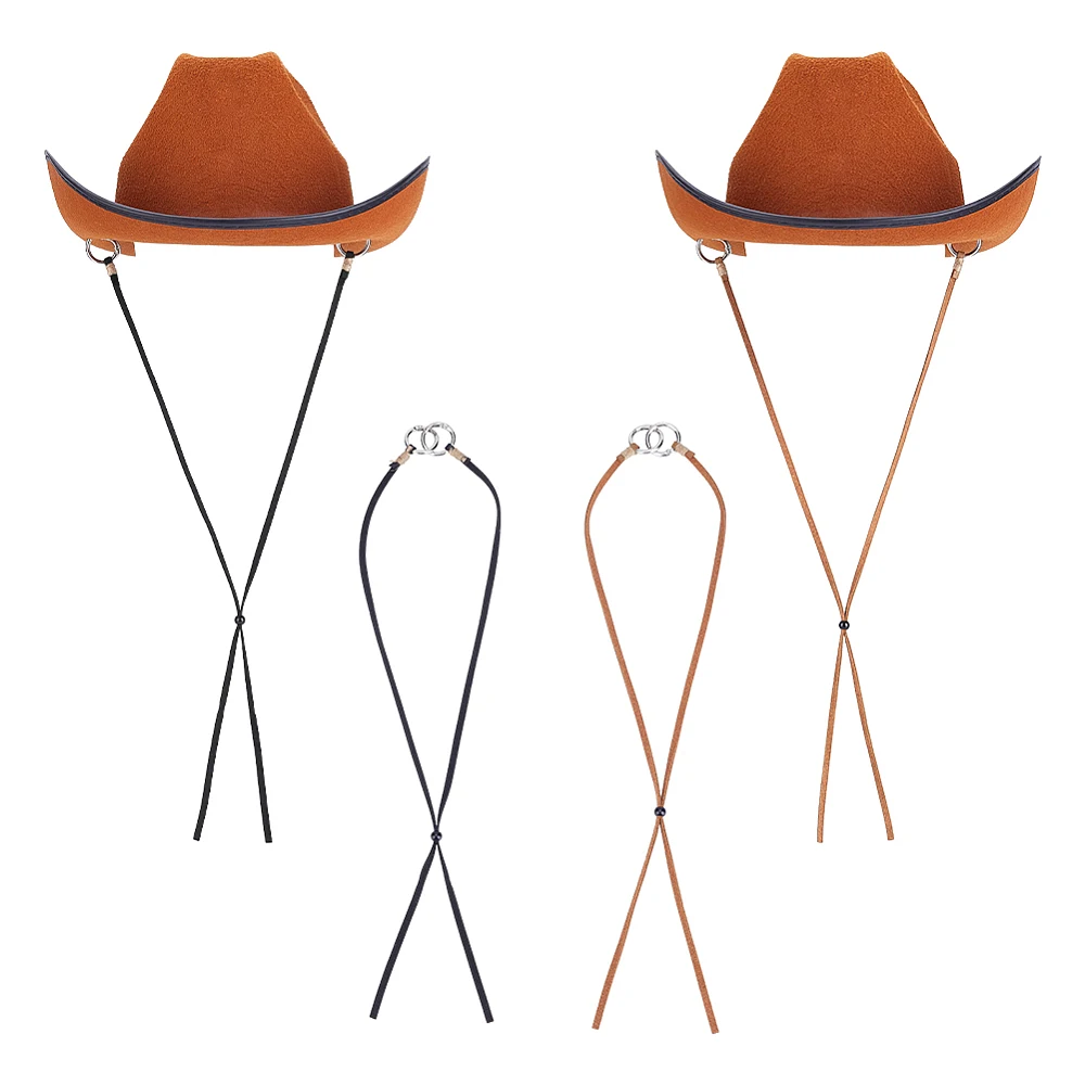 4Pcs 2 Styles Genuine Leather Hat Chin Strap Brown Black Removable Hat Chin Cords with Alloy Spring Gate Rings Real Cowhide