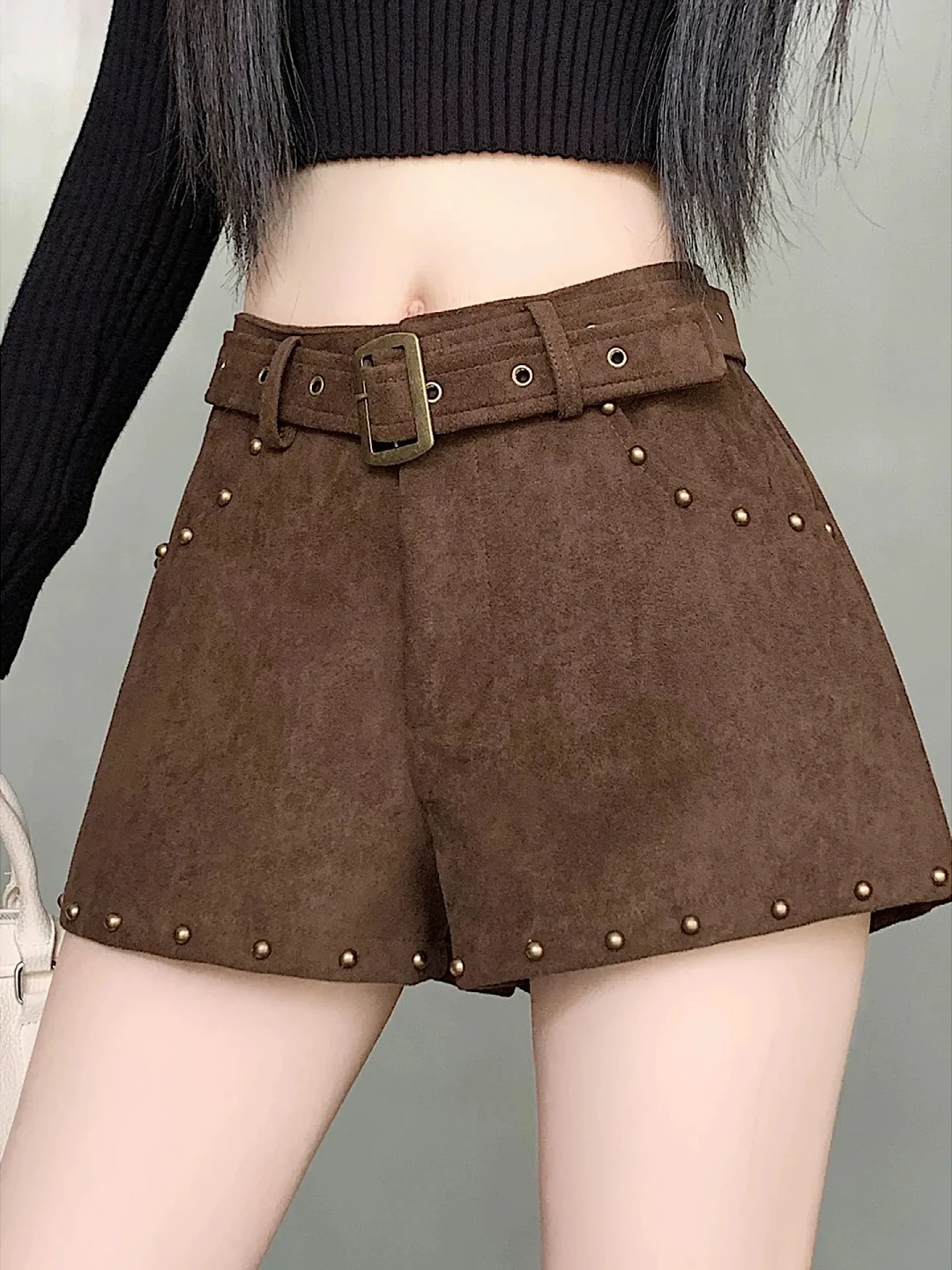 

plus Size Women's Suede Wide Leg Shorts Spring Outerwear High Waist Slimming Casual A-Line Boot Pants Female Fashion