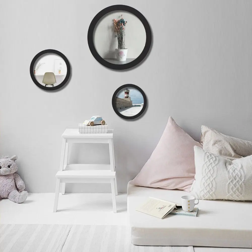 Murale Wooden Round Picture Frames Wall Mounted Circle Round Photo Frame DIY Earrings Display Rack