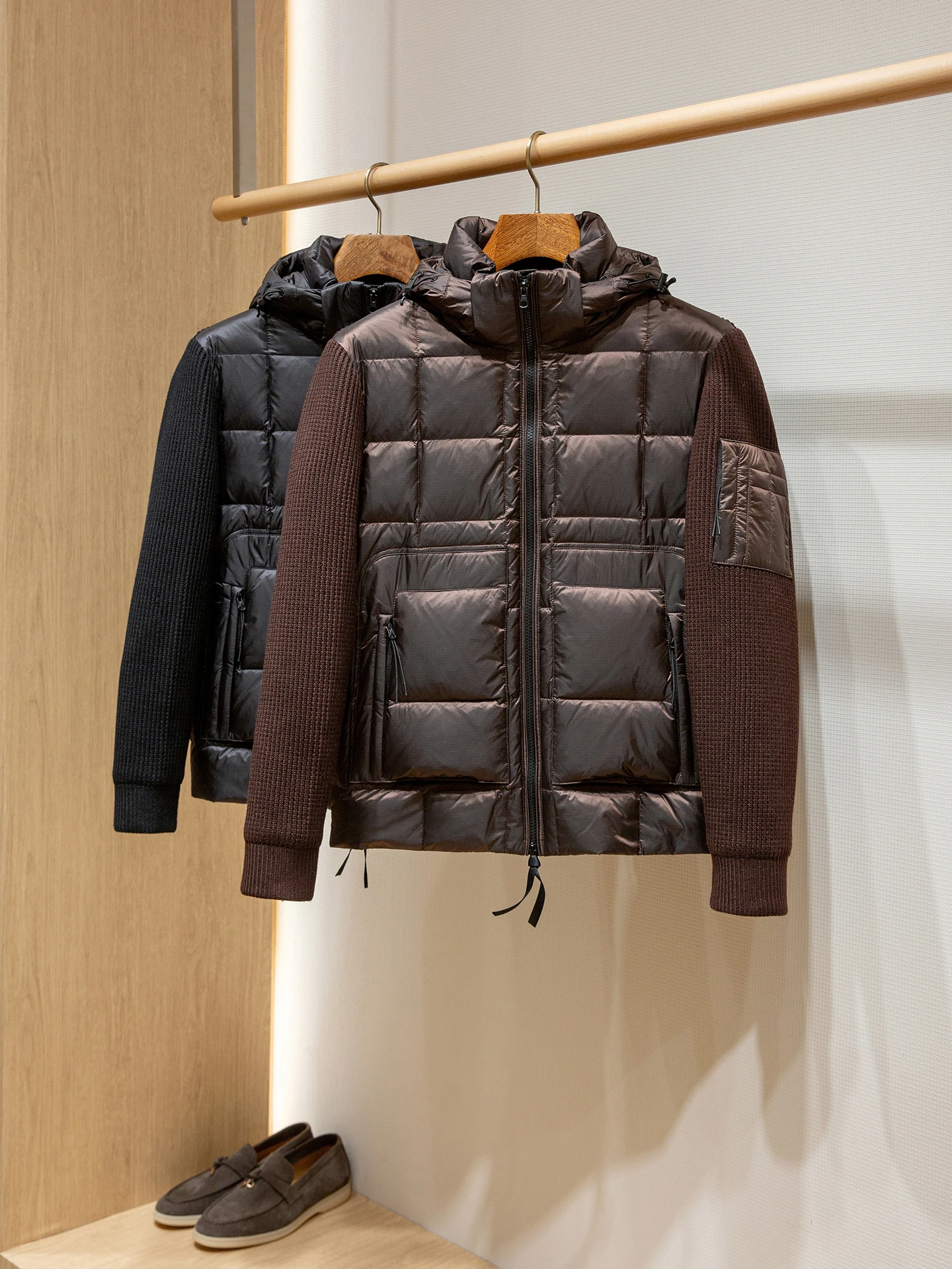 

CP Edition Men's Winter Jaet with Knitted Sves And White Du down Filling Warm Sli Casual Faion Urban