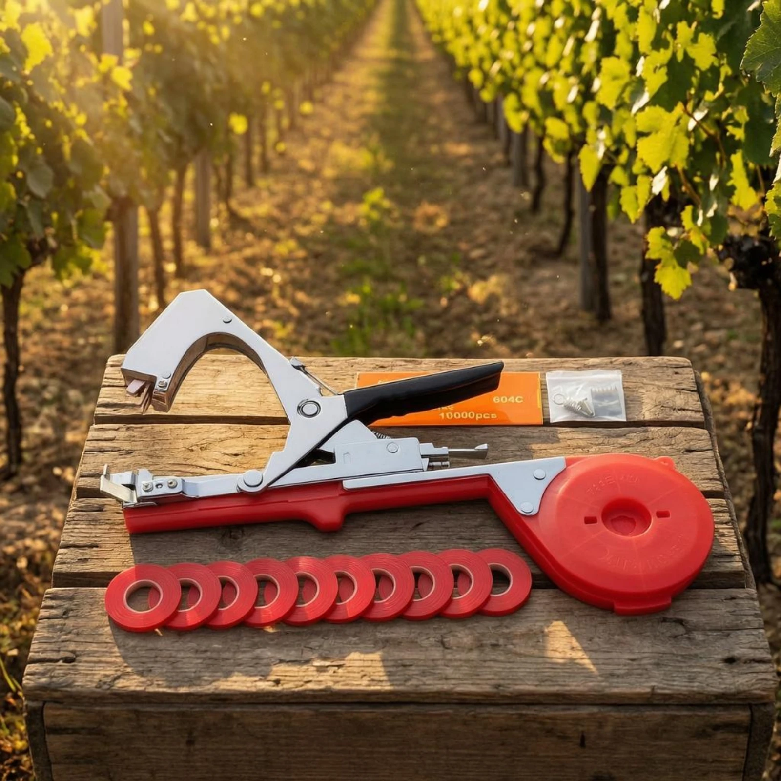 Vegetable Stem Tying Machine Metal Stapling Head Vine Tying Machine Plant Tie Black Grip Red and Silver Finish for Garden