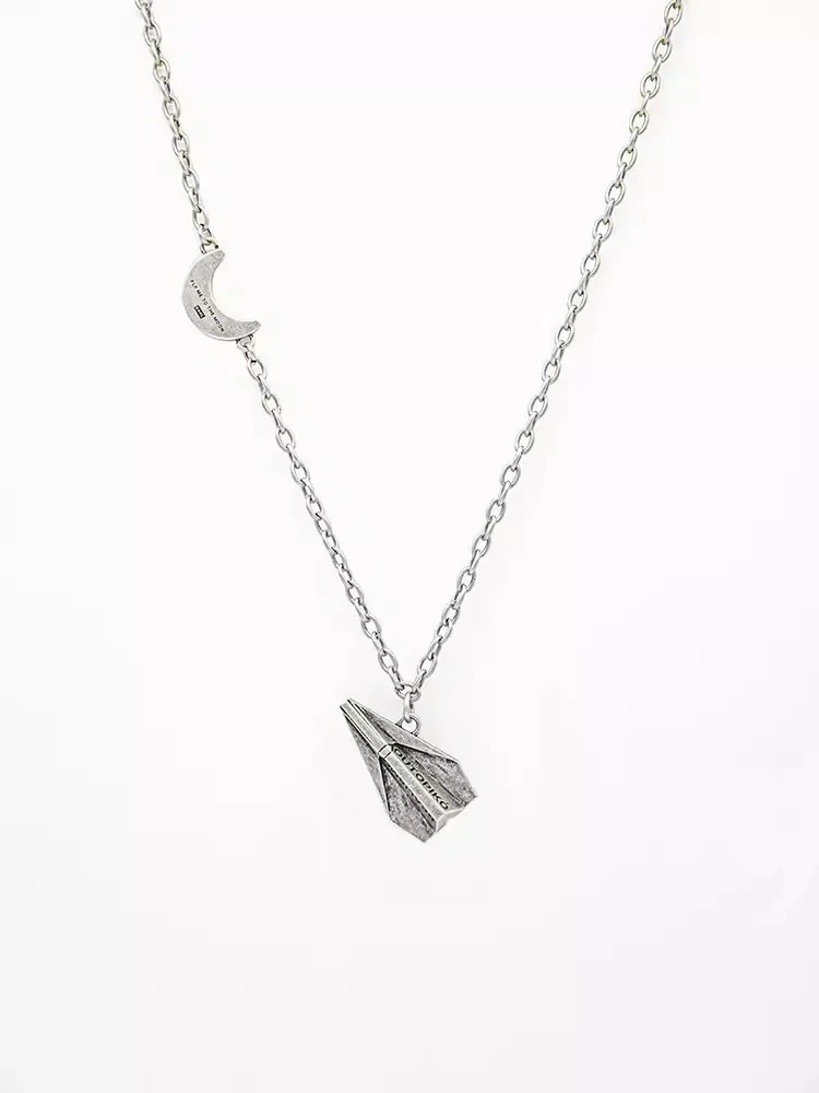 Childhood Memory-retro Silver Color Metal Origami Paper Airplane Necklace UNISEX Rock Joy Music Festival Band Jewelry Necklace