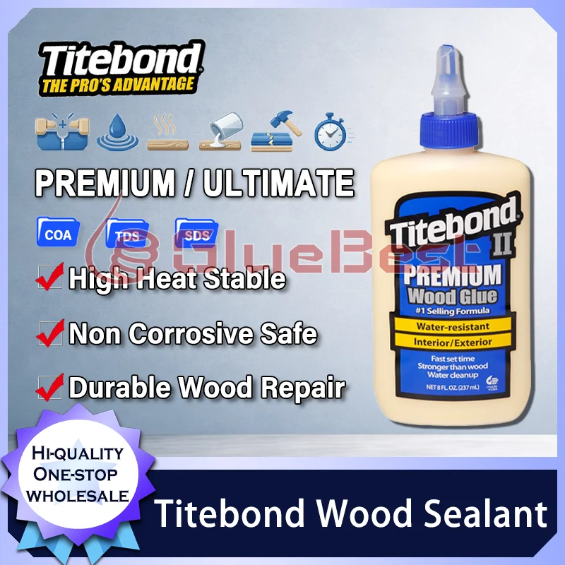 Cola para Madeira Titebond II Premium PVA para Montagem de Móveis, Carpintaria DIY, Resistente à Água, Secagem Rápida, Uso Interno e Externo