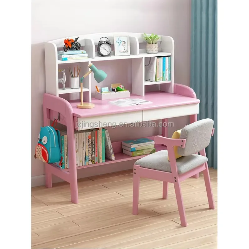Adjustable Height Modern Wood Eco-friendly Children's Ergonomic Study Desk Chair Set with Large