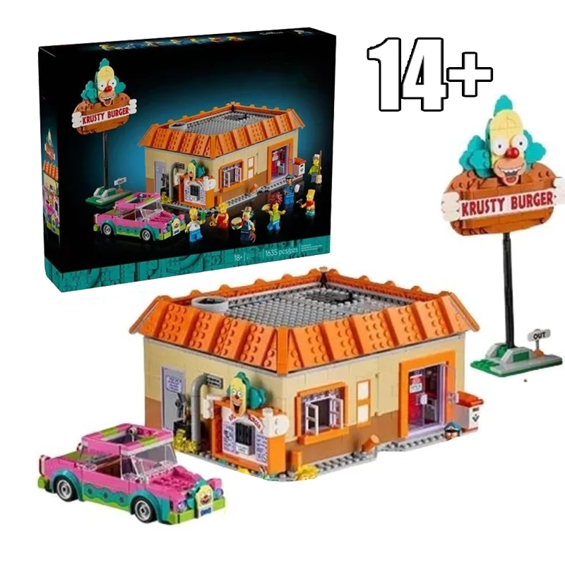 

IN STOCK MOC Street Scene Krusty Burger Building Blocks Construction Model Bricks Fit 10352 Toys for Children Birthday Gift Set