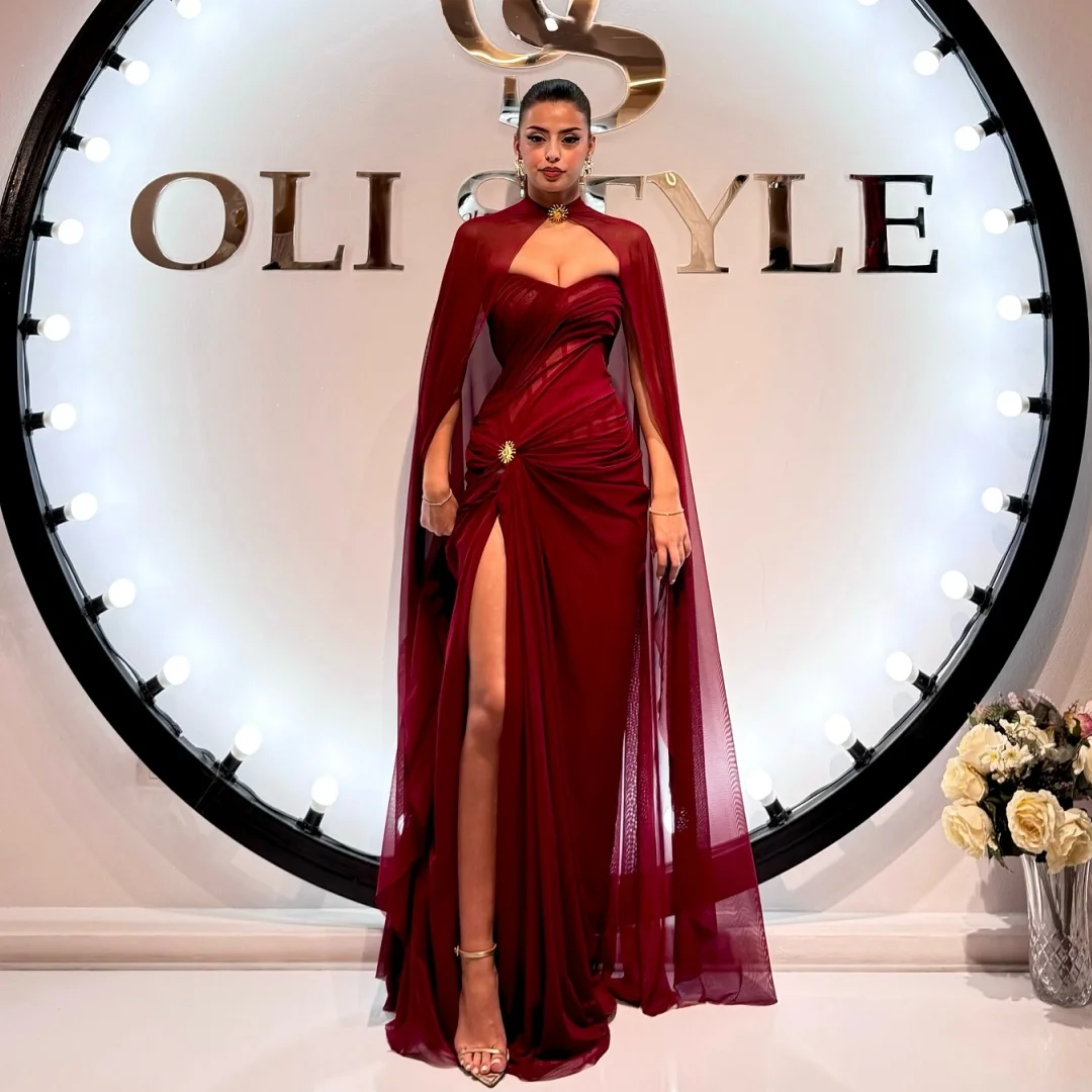 Robe de soirée bordeaux, Maxi, fente exquise, avec plis enveloppants, robe de soirée de mariage, personnalisée, élégante