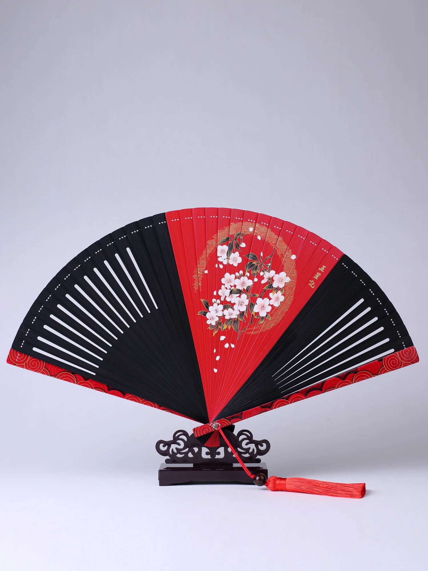 Fan, Chinese style, classical hollow out, colorful spray painting, all bamboo fan, ancient style, dance folding fan, female gift