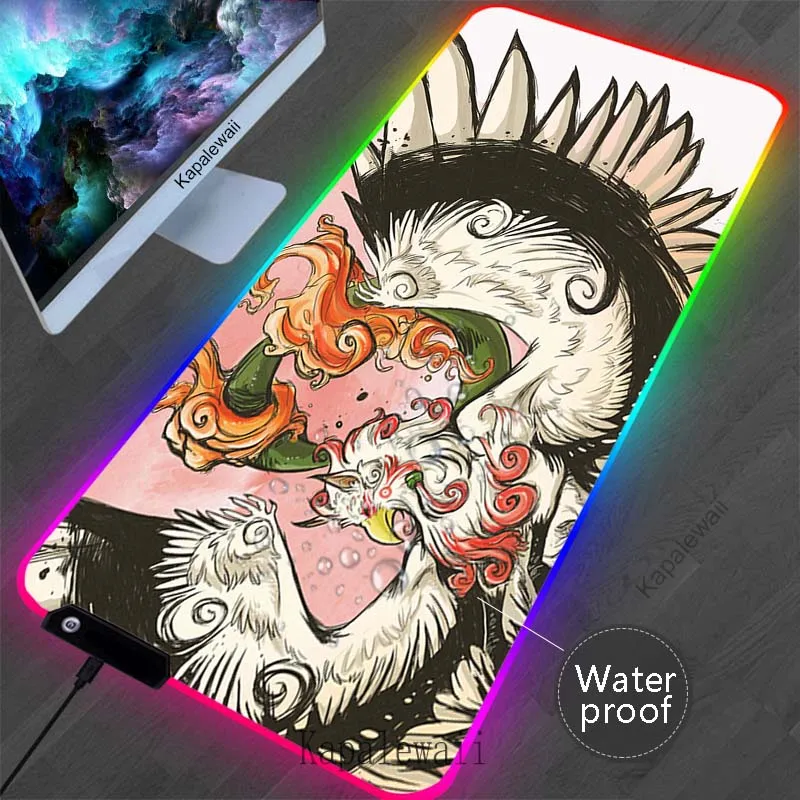 

LED Colorful Okami Large Gaming Mousepad Non-Slip RGB Mouse Pad Locking Edge Mouse Mat Gamer Speed Waterproof Desk Mat 100x50cm