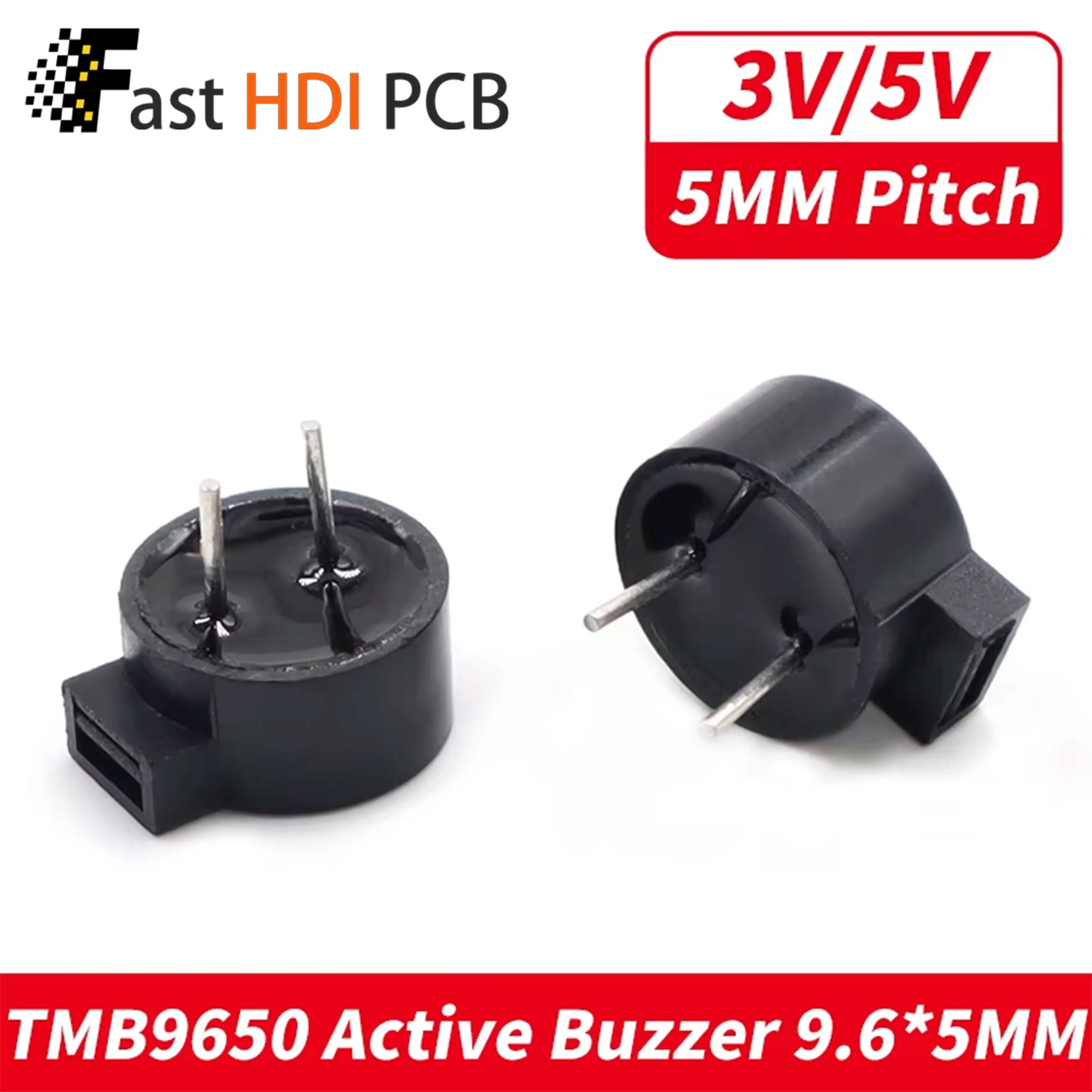 TMB9650 / HC9650 Active 3V 5V 2700Hz & Passive 5.5Ω 16Ω Electromagnetic Buzzer, Side Pin 9.6x5mm for Electronics DIY