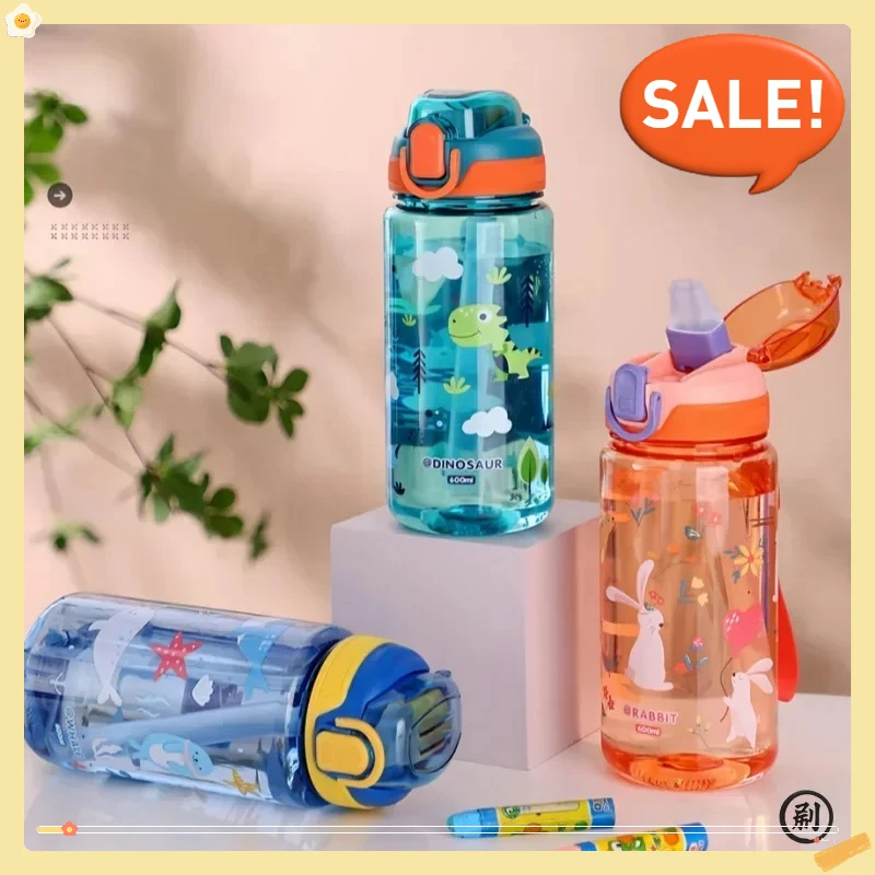 @! زجاجة مياه للأطفال على شكل ديناصور سعة 600 مل مع شفاطة من السيليكون كوب امتصاص بلاستيكي مانع للتسرب كوب ماء متين خالي من مادة BPA 255