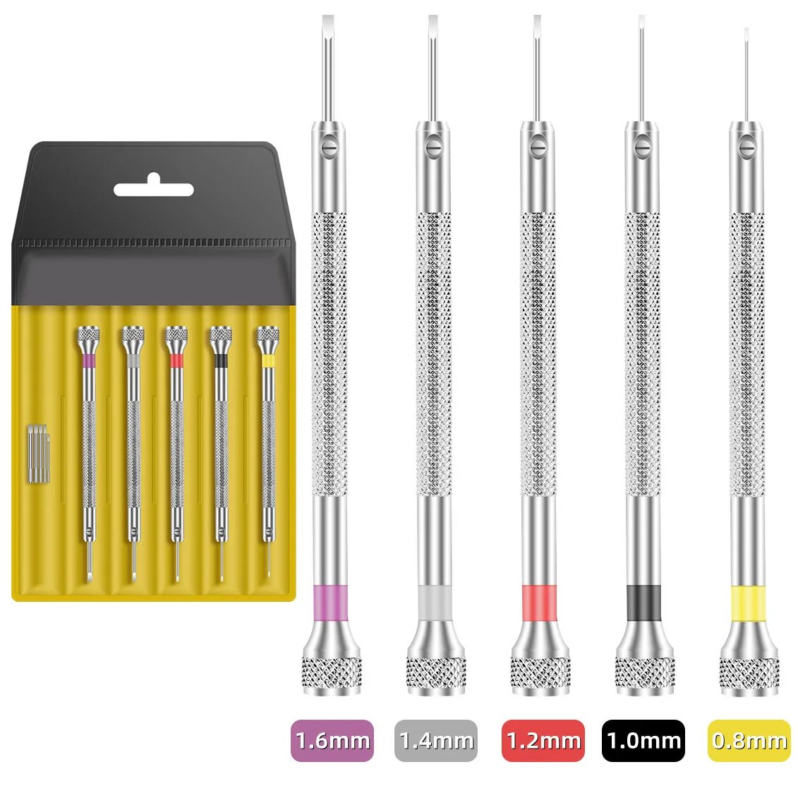 5PCS Watch Tool Repair Screwdriver Set 0.8-1.6mm Slotted Aluminium Screwdriver kit Professional Watchmakers Watch Tools