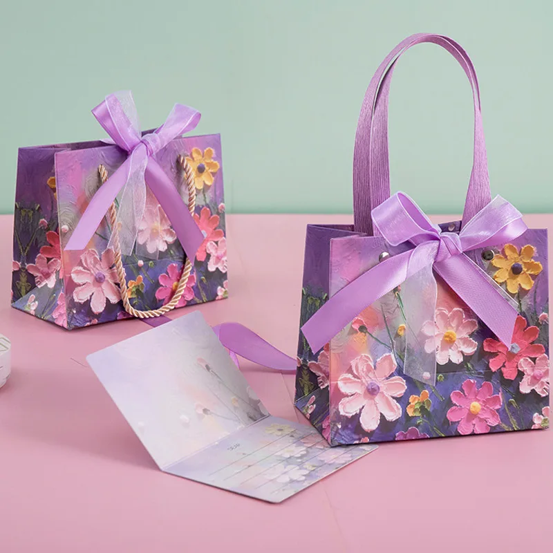 Oil Painting Paper Bag Flower Gift Pakcaging Bag Cloud Print Valentine's Day Birthday Wedding Party Favor Bag Clothes Store Hand