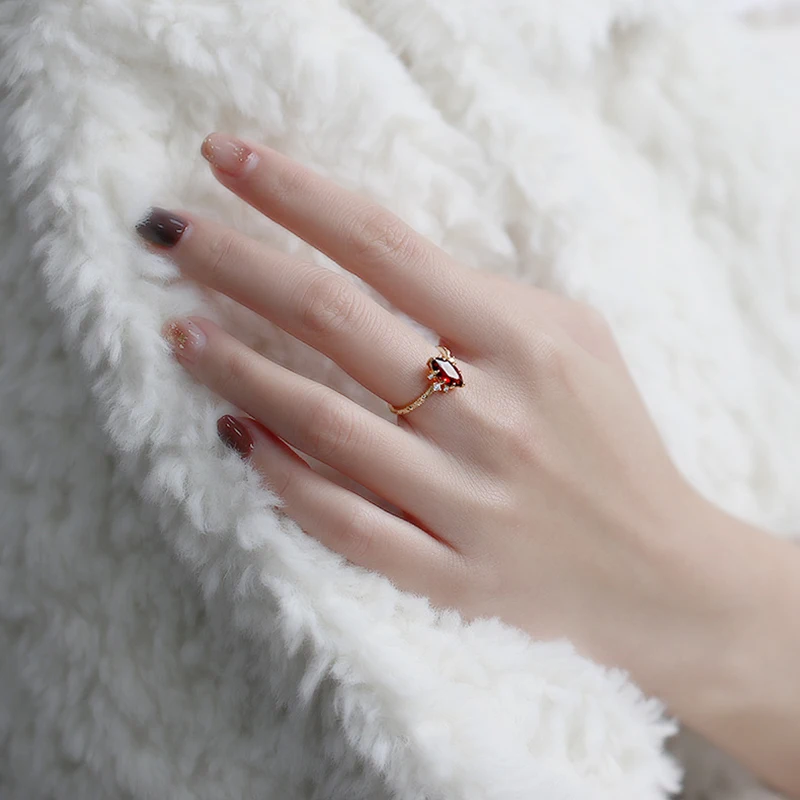 LAMOON Vintage Natural Garnet Rings For Women Natural Gemstone Luxury Wedding Engagement Ring 925 Sterling Silver Gold Plated