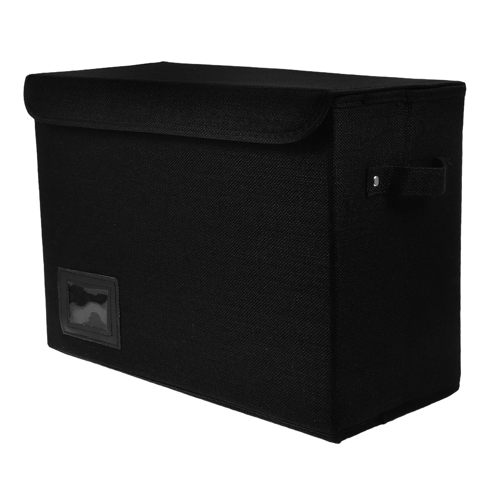 

Collapsible Comic Book Storage Box Sturdy Linen PP Board Foldable with Handle Lid DIY Label Slot Book Clothes Organizer Bins