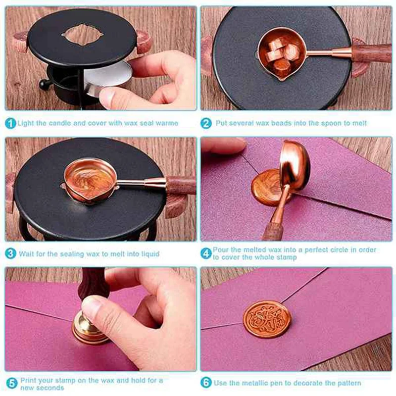 1Set Of Wax Bead Seal Set,Sealing Wax Beads With Sealing Wax Heater,Wax Melting Spoon,Envelopes For Gifts