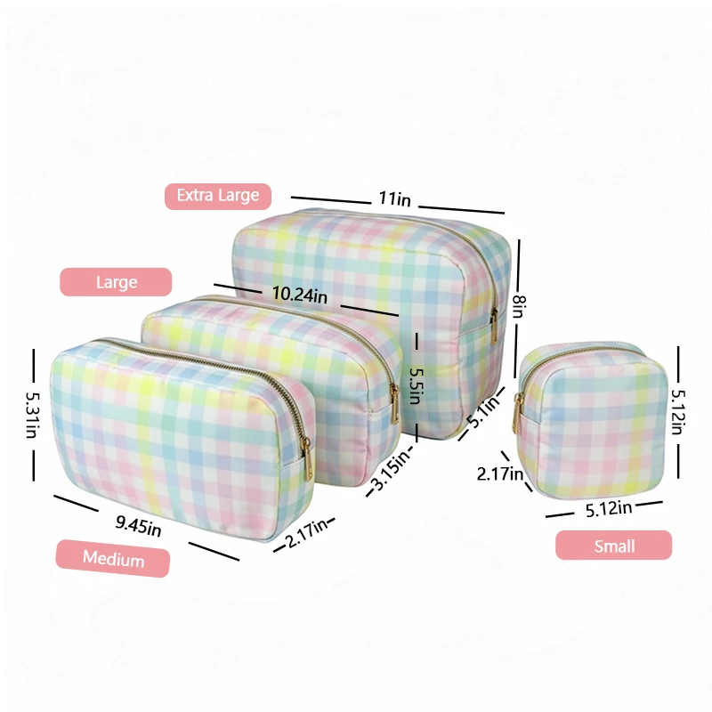 Personalize Nylon Pink Cosmetic Bag Pouch Waterproof Women Girl Travel Makeup Bag Organizer Candy Color Large Capacity Organizer view 3
