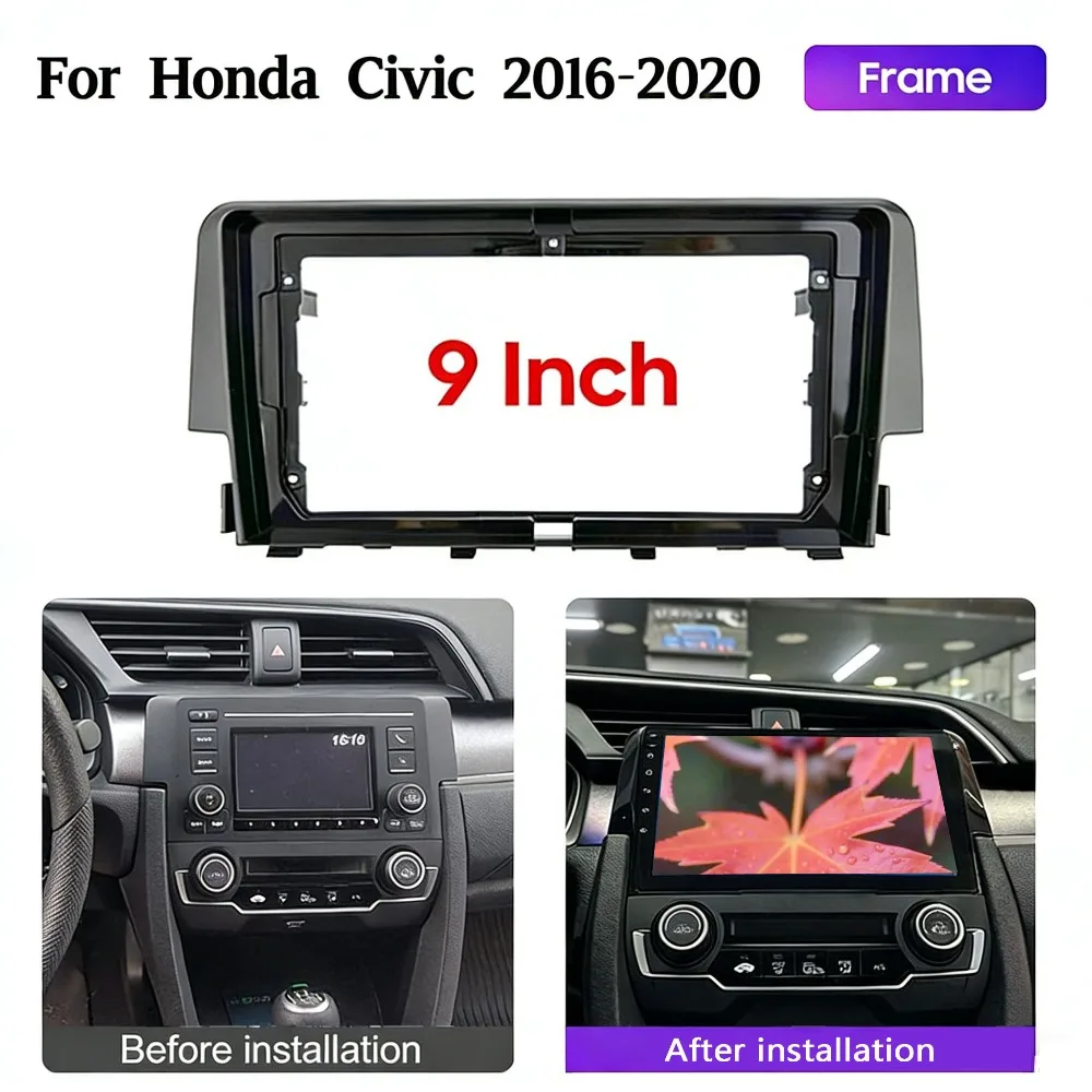 Car Fascia For Honda Civic 2016-2020 9-inch Central Control Navigation Frame Versatile Frame Stereo Audio Panel