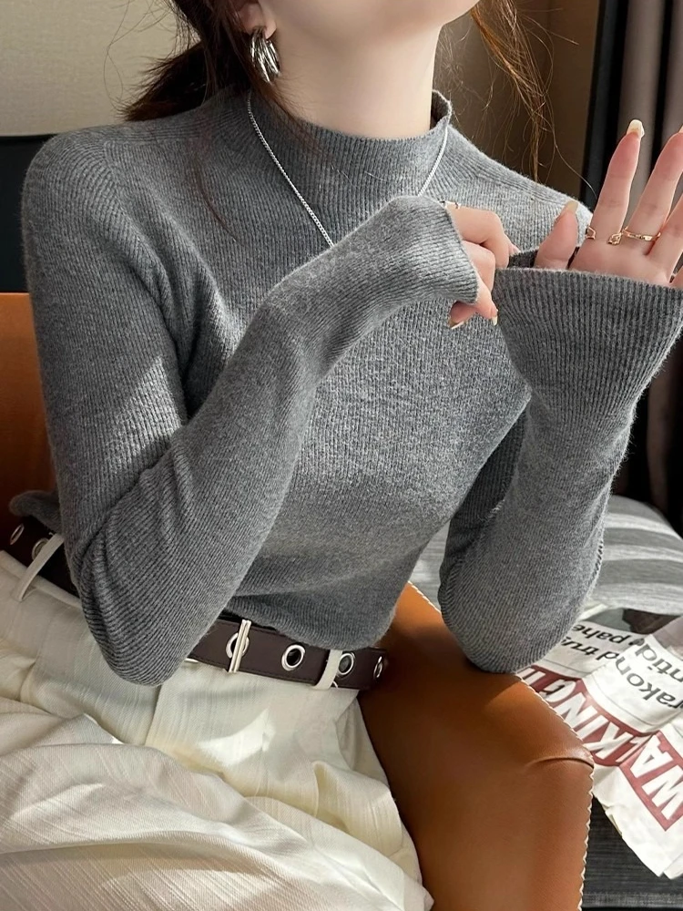 

2025 Long Sleeve Bottoming Sweater Chic Jumpers Turtleneck Sweater Women Fashion New Stretch Tops Women Knitted Slim Pullovers